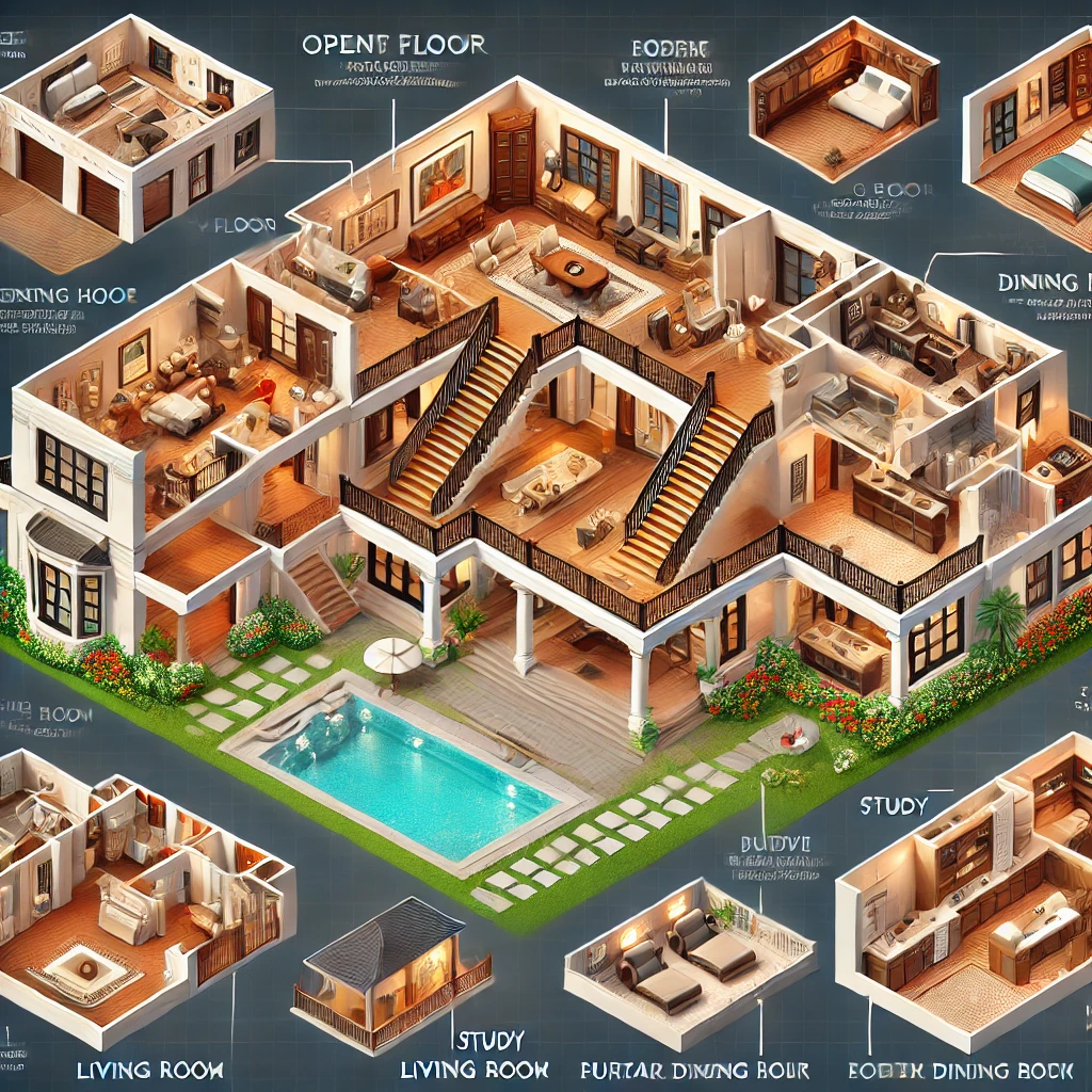 first floor layout of the Luxury Two-Story Mansion in Bloxburg