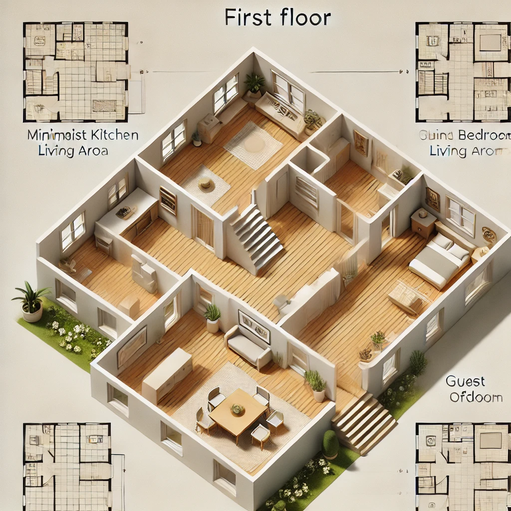 first floor layout of the Minimalist Family Home in Bloxburg