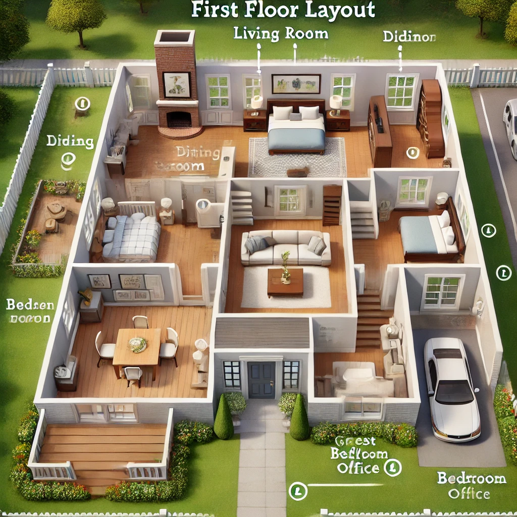 first floor layout of the Suburban Family House in Bloxburg