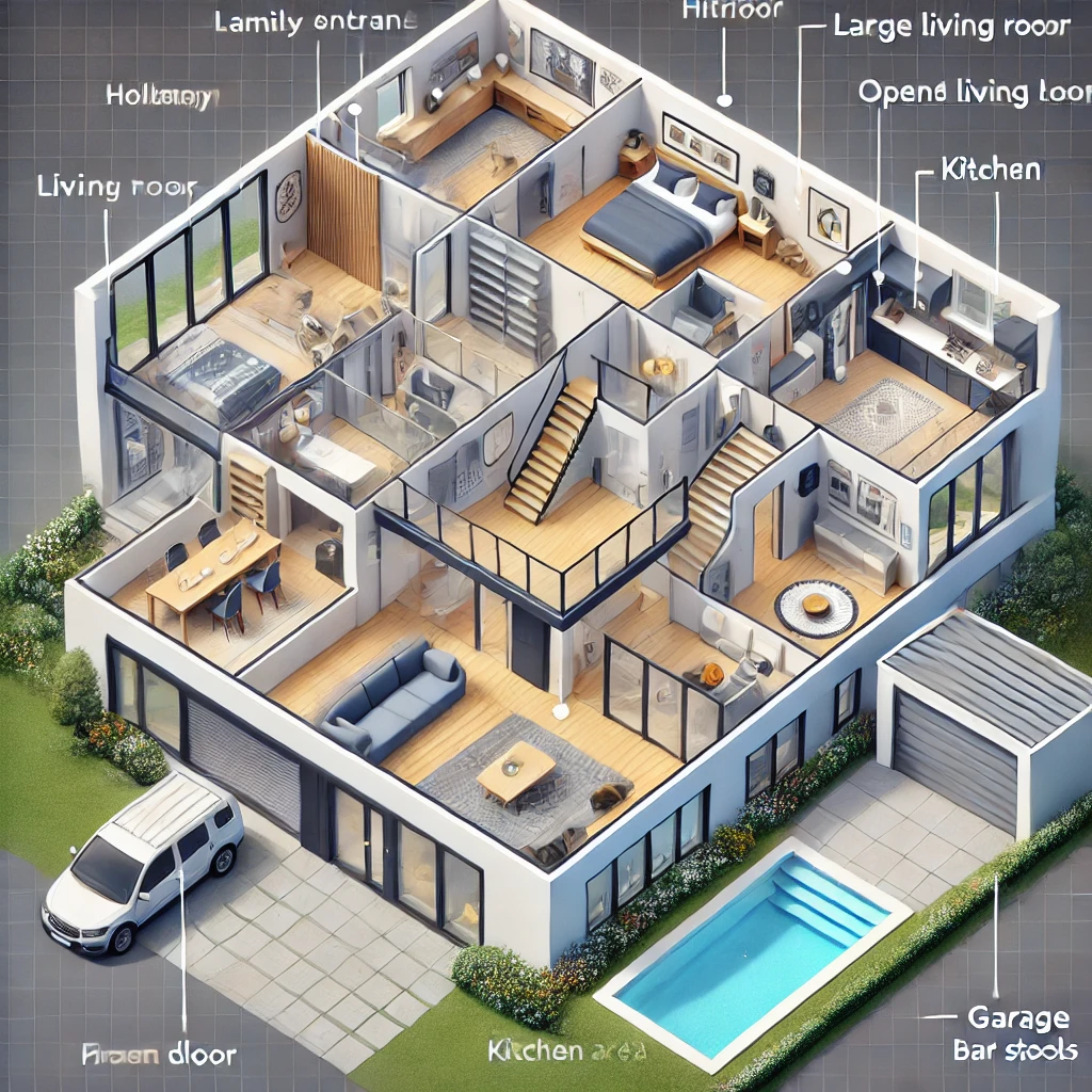 first floor layout of the modern family home in Bloxburg