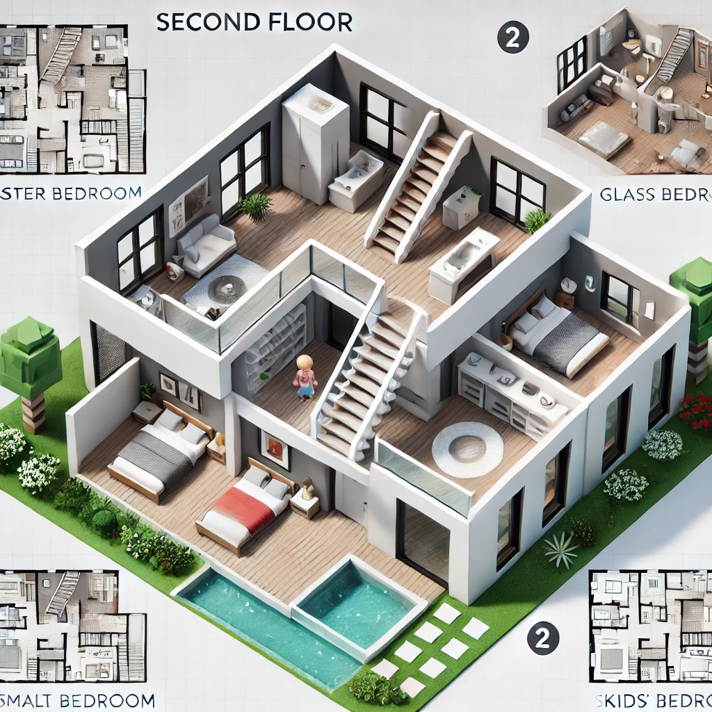 second floor layout of the Minimalist Family Home in Bloxburg