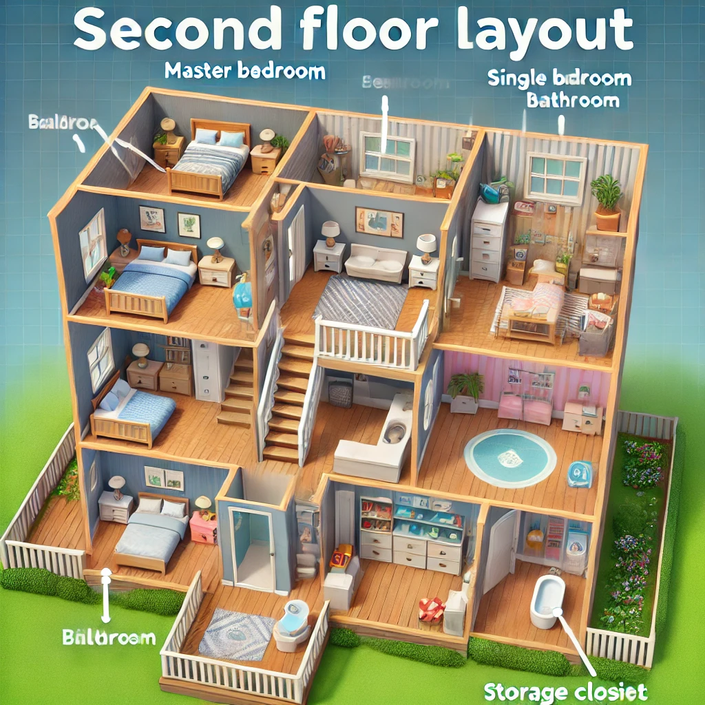 second floor layout of the Suburban Family House in Bloxburg