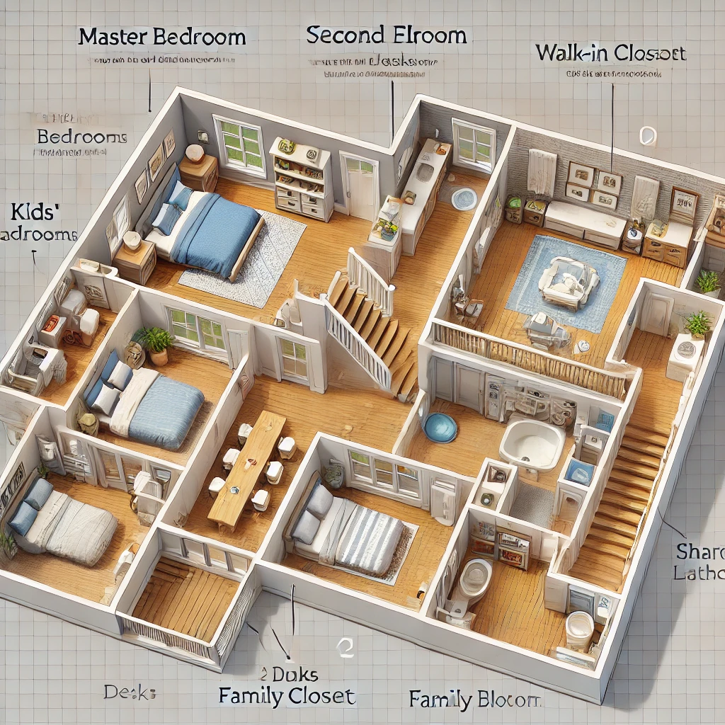 second floor layout of the modern family home in Bloxburg